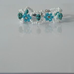 Beaded Skull Bracelet - White and Blue